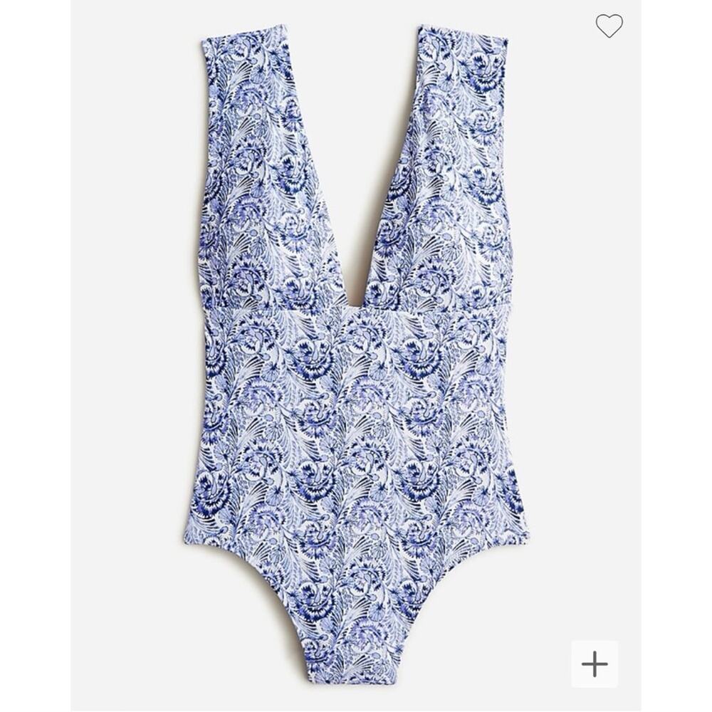 J. Crew V-neck One-piece Blue & White Dandelion Swirl Women's 24 3X BH498 $118